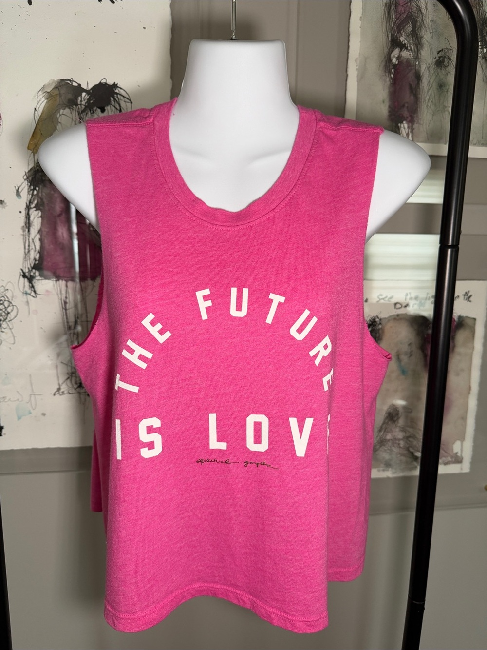 Soul Cycle Spiritual Gangster Hot Pink Graphic Muscle Tee - 'The Future Is Love'
